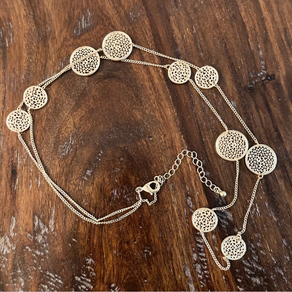 Gold Necklace Medallion Long Statement